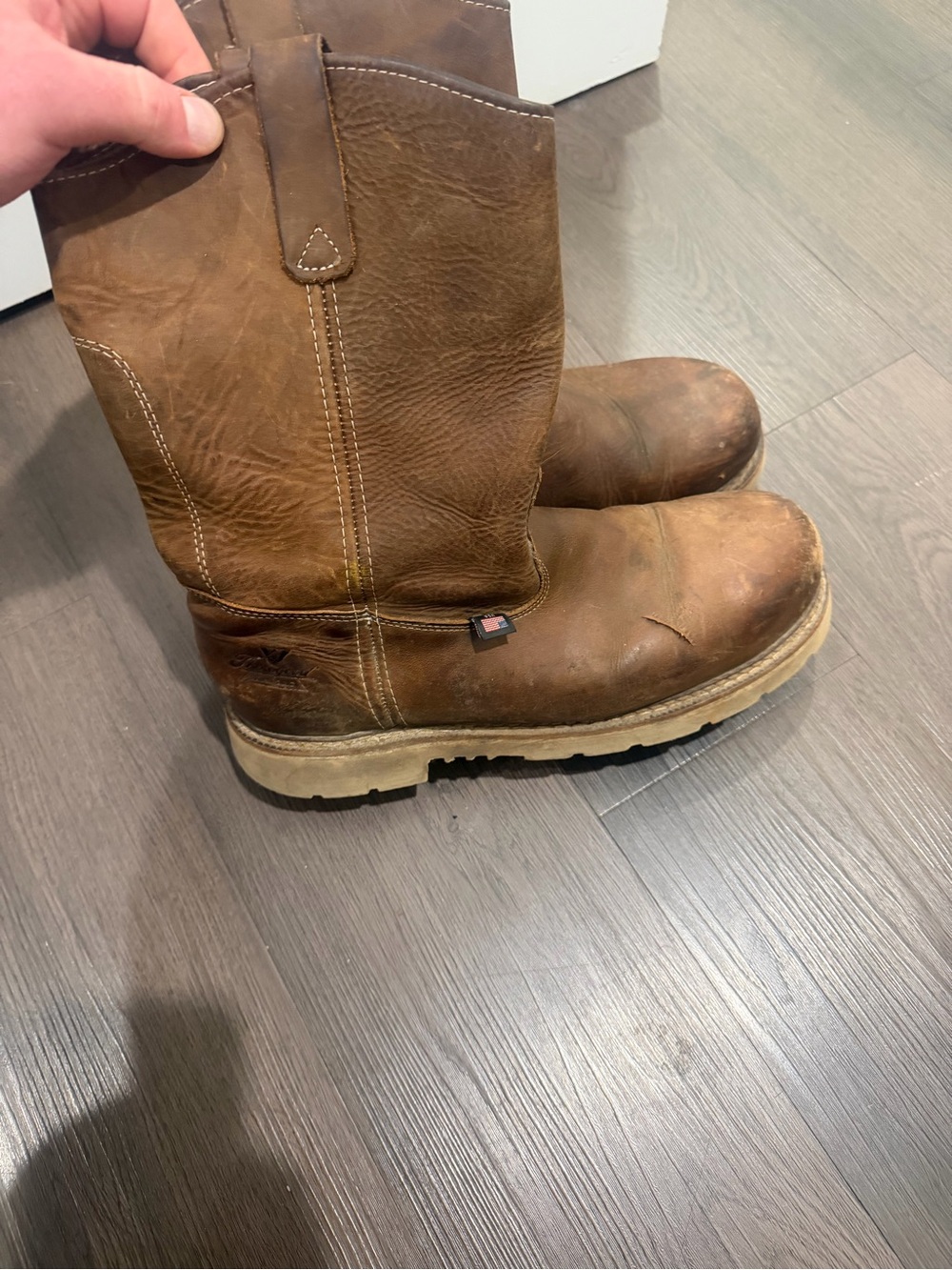 Men's Brown Leather Thorogood Wellington Safety Toe Boots 12